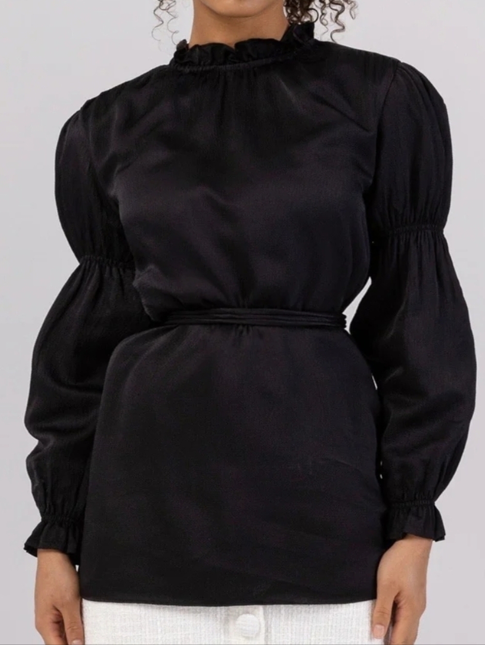 Cinched Sleeve Blouse - Black